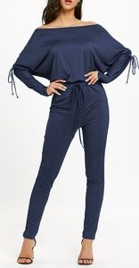 LACE UP OFF THE SHOULDER HIGH WAISTED JUMPSUIT